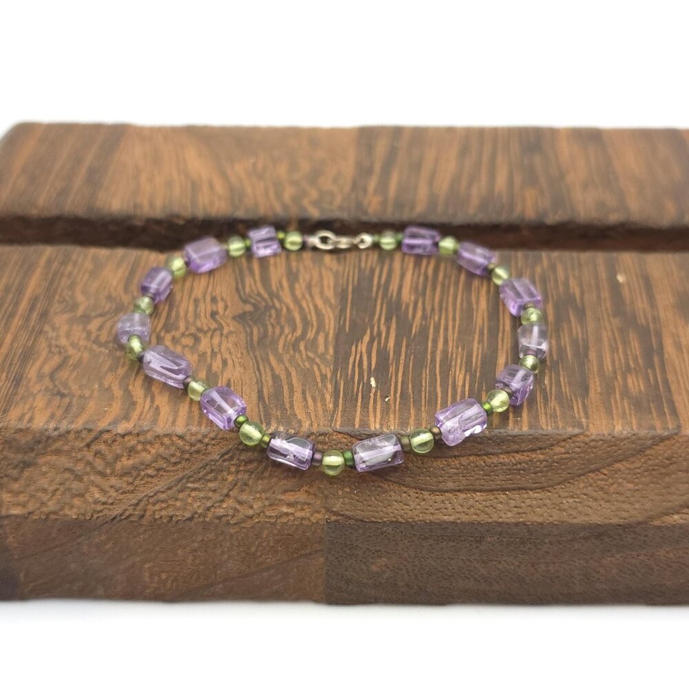 7 Inch Sterling Silver Amethyst And Peridot Stones Bracelet A1568